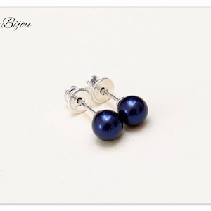 Silver pearl stud earrings blue Preciosa pearl studs rose gold plated sterling silver earrings dark blue pearl 6mm 8mm 10mm 12mm
