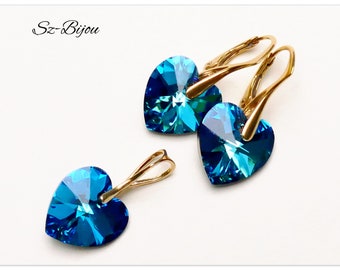 Gold-plated Jewelry Swarovski Heart jewellery Bermuda Blue jewelry Gold jewellery Turquoise jewelry multicolor jewellery bridal jewelry gift