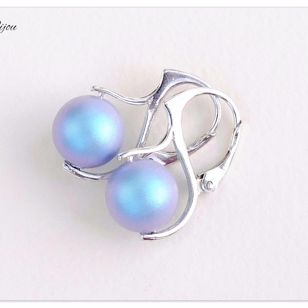 Silver earrings Swarovski Pearl earrings Iridescent Light Blue earrings Pearl jewelry Blue earrings Light blue jewelry bridal earrings