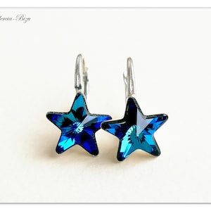 Silver Swarovski Star Bermuda Blue earrings Turquoise jewelry multicolor crystal Bridal shower earrings bridesmaids gift for her