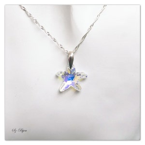 Silver pendant Swarovski Starfish Aurore Boreale necklace multicolor jewelry Crystal pendant Bridal necklace bridesmaids gift for her
