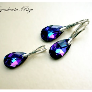 Silver Jewelry Swarovski Pear Jewelry Pear-shaped Heliotrope jewellery Dark blue jewelry Violet jewellery Purple jewelry gift for her