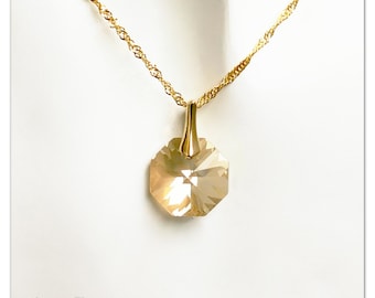 Gold-plated pendant Swarovski Octagon necklace Golden Shadow pendant Gold necklace beige pendant Bridal necklace geometric pendant gift