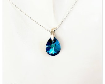 Silver pendant Swarovski Mini Pear jewelry Bermuda Blue pendant turquoise jewelry drop pendant Sterlingsilver jewelry green pendant