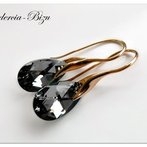 18K Rose Gold plated silver Swarovski Pear Shaped Silver Night earrings Black crystal drop bridal shower jewelry bridesmaid gift for her