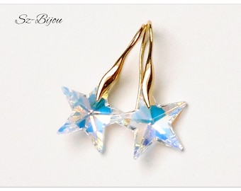 Gold plated silver earrings Swarovski Star Aurore Boreale jewelry multicolor earrings Gold jewellery Bridal earrings bridesmaid gift for her