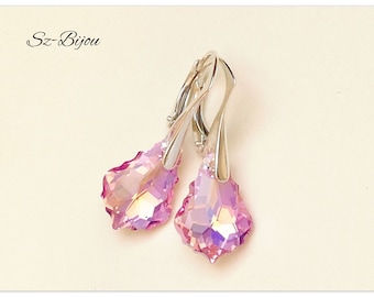 Silver Baroque Light Rose jewelry pink drop earrings vintage crystal multicolor bridal jewellery bridesmaids gift for her