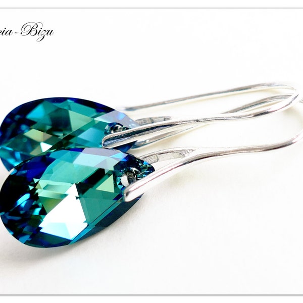 Silver earrings Swarovski Pear Bermuda Blue jewelry Drop earrings Turquoise jewelry Bridal earrings multicolor jewellery bridesmaids gift