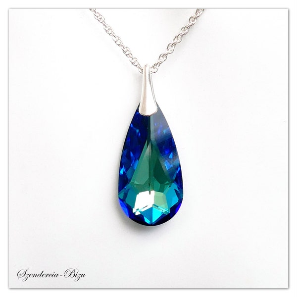 Silber Anhänger Swarovski Tropfen Schmuck Teardrop Bermuda Blue Anhänger Türkiser Schmuck Braut Kette Kristall Schmuck multicolor Anhänger