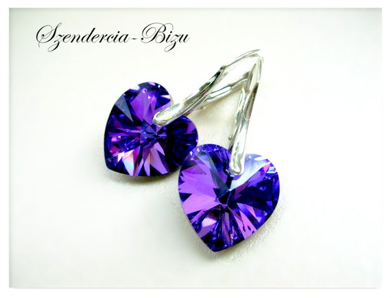 Swarovski Ohrhänger Herz Ohrringe Heart Heliotrope Ohrringe Silber Ohrhänger dunkelblaue Ohrringe Braut Ohrhänger Violette Ohrringe