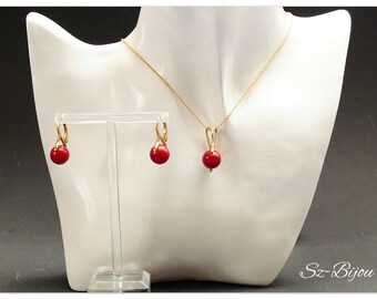 Gold-plated Jewelry Swarovski Pearl jewellery Red Coral jewelry Red jewellery Sterling silver jewelry red jewellery bridesmaid gift for her