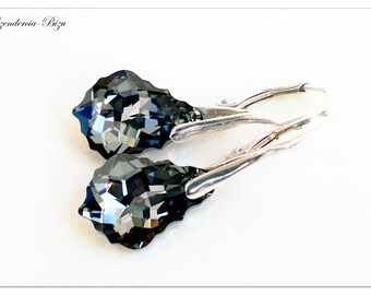 Silver earrings Swarovski Baroque Silver Night jewelry Black earrings multicolor jewelry Bridal earrings bridesmaid gift for her