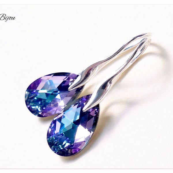 Silber Ohrhänger Swarovski Pear Shaped Vitrail Light Ohrringe Multicolor Schmuck  Mandel Ohrringe Violette Ohrhänger Lila Tropfen Schmuck