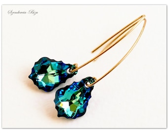 Gold-plated earrings Swarovski earrings Baroque Bermuda Blue jewelry Gold earrings multicolor jewelry Turquoise earrings Bridal jewelry