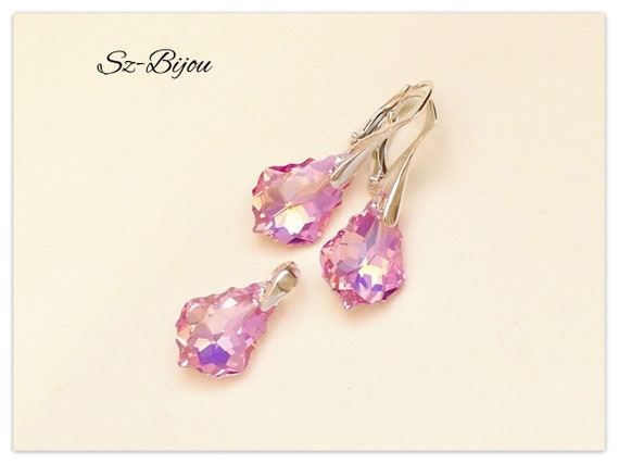 925 pendientes de plata//Set hecha con cristales de Swarovski Barroco 16mm-Azul Bermudas