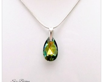 Silber Anhänger, Swarovski Pear-Shaped Sahara, Multicolor Anhänger, Tropfen Anhänger, Kristall Anhänger, Grüner Anhänger, Brautschmuck