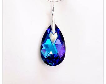 Silver pendant Swarovski Pear necklace Heliotrope pendant Bridal necklace Dark blue pendant Violet necklace multicolor pendant Gift for her