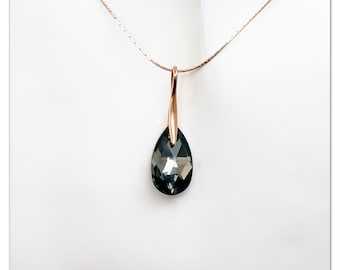 Rose Gold pendant Swarovski Pear-Shaped Silver Night necklace Black jewelry Drop pendant Bridal necklace bridesmaids gift for her