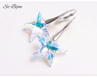 Silver earrings Swarovski Star Aurore Boreale jewelry Multicolor earrings rainbow jewelry winter bridal earrings crystal earrings gift