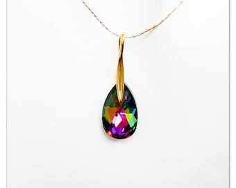 Gold plated silver pendant Swarovski Pear Vitrail Medium necklace Golden Multicolor jewelry Drop Bridal jewellery bridesmaids gift for her