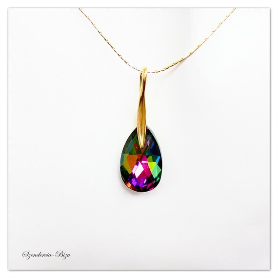 Vergoldeter Silber Anhänger Swarovski Pear Vitrail Medium Halskette Goldener Tropfen Schmuck Multicolor Birnen Anhänger Geschenk für Sie