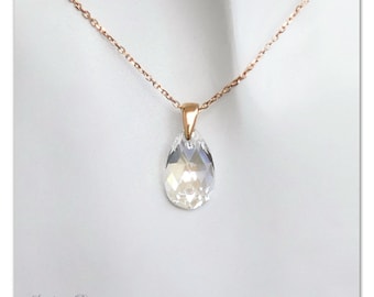 Rose Gold pendant Swarovski Pear necklace Pear-shaped Moonlight pendant Rose Gold necklace Pear pendant Moonlight necklace Bridal jewelry