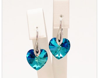 Silver earrings Swarovski Heart jewelry Bermuda Blue earrings Turquoise jewelry multicolor earrings bridal jewelry bridesmaid gift for her