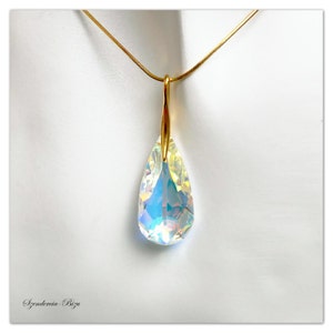Gold-plated pendant Swarovski Teardrop pendant Aurore Boreale necklace Gold pendant Teardrop necklace Multicolor pendant Bridal necklace