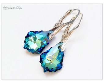 Silver earrings Swarovski Baroque jewelry Bermuda Blue earrings Sterlingsilver jewelry Turquoise earrings Bridal jewelry bridesmaid gift