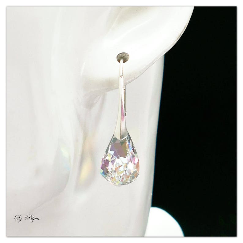 Silver earrings Swarovski Helix jewelry Aurore Boreale earrings Crystal jewelry Drop earrings Teardrop jewelry multicolor earrings gift image 3