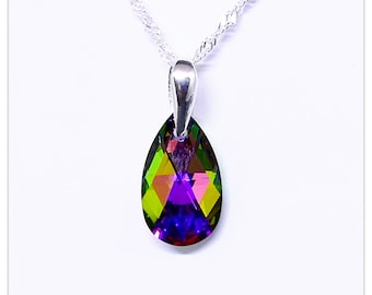 Silver pendant Swarovski Pear Vitrail Medium necklace Sterling silver pendant Multicolor necklace drop pendant Bridal jewelry gift for her