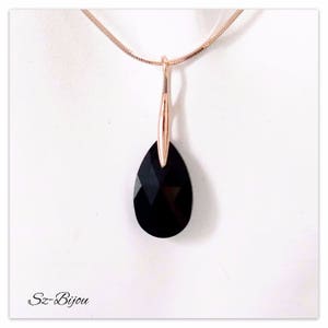 Rose Gold pendant Swarovski Pear-shaped Jet necklace Black pendant Crystal necklace drop pendant bridal necklace bridesmaid gift for her