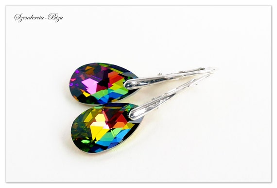 925 pendientes de plata//Set hecha con cristales de Swarovski 22mm Luz De Pera Vitrail
