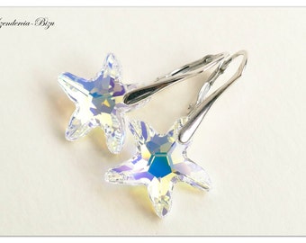 Pendientes de plata Swarovski Starfish Starfish Aurore Pendientes boreales Joyas de estrellas de mar Pendientes de novia Pendientes de cristal
