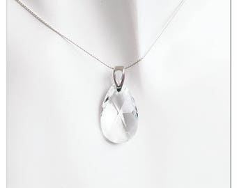 Silber Anhänger Swarovski Pear shaped Crystal Halskette Kristall Schmuck Mandel Anhänger Weißer Schmuck Tropfen Anhänger Geschenk