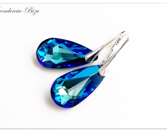 Silver earrings Swarovski Teardrop jewelry Bermuda Blue earrings Sterling silver jewelry drop earrings turquoise jewelry multicolor earrings