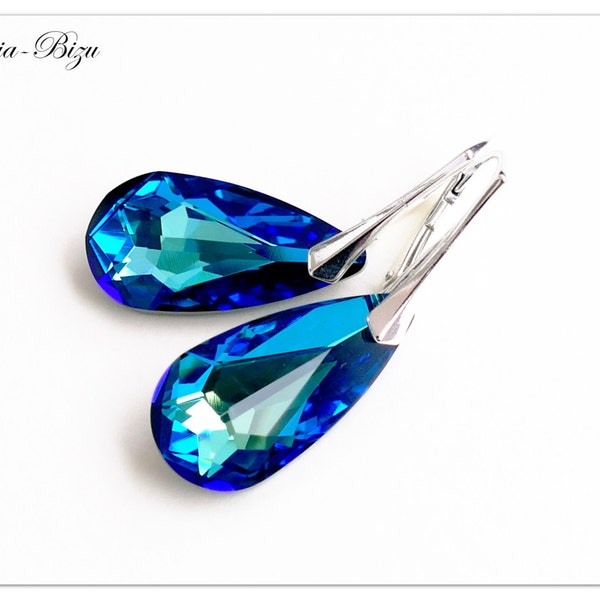 Silver earrings Swarovski Teardrop jewelry Bermuda Blue earrings Sterling silver jewelry drop earrings turquoise jewelry multicolor earrings