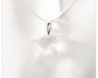 Silver pendant Swarovski Star Crystal necklace Sterlingsilver jewelry white pendant winter wedding jewelry bridal necklace gift for her