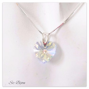Silber Anhänger Swarovski Herz Halskette Heart Aurore Boreale Schmuck Multicolor Anhänger Kristall Schmuck Braut Anhänger Muttertag Geschenk