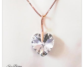 Rose Gold plated Silver Swarovski Heart necklace Comet Argent Light pendant zirconium crystal jewlery Bridal set bridesmaids gift for her
