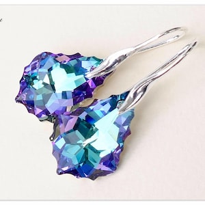 Silver earrings Swarovski Baroque Vitrail Light earrings Baroque jewelry multicolor earrings Violet jewelry Bridal earrings