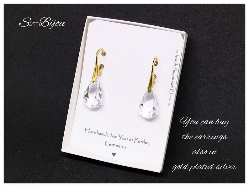 Silver earrings Swarovski Helix Crystal jewelry White earrings Drop jewelry Teardrop earings bridal jewelry bridesmaids gift for her zdjęcie 3