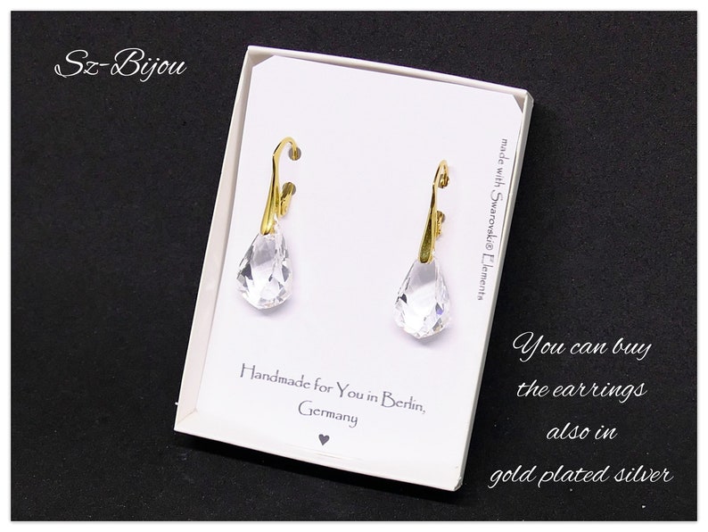 Pendientes de plata Pendientes colgantes Swarovski Pendientes de cristal helix Pendientes colgantes blancos Joyería nupcial Regalo de dama de honor para ella imagen 3