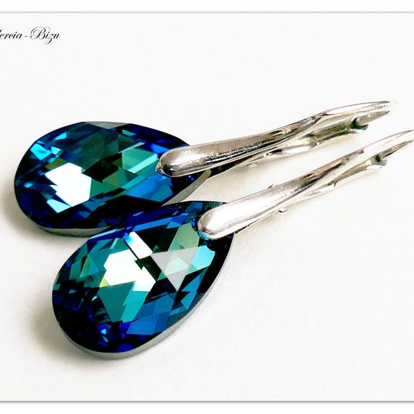 Silber Ohrhänger Swarovski Tropfen Ohrringe Pear Bermuda Blue Ohrhänger Multicolor Ohrringe Türkise Ohrhänger Braut Schmuck Geschenk