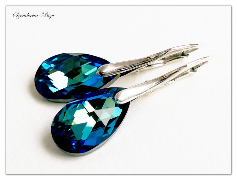 Silver earrings Swarovski Pear Bermuda Blue jewelry Multicolor e Silver earrings Swarovski Pear Bermuda Blue jewelry Multicolor e