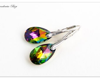 Silver earrings Swarovski Pear Vitrail Medium jewelry Multicolor earrings Bridal earrings Bridal jewelry dangle drop earrings gift for her