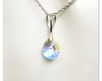 Silver pendant Swarovski Mini Pear necklace Aurore Boreale pendant Sterlingsilver necklace multicolor pendant Bridal necklace drop pendant