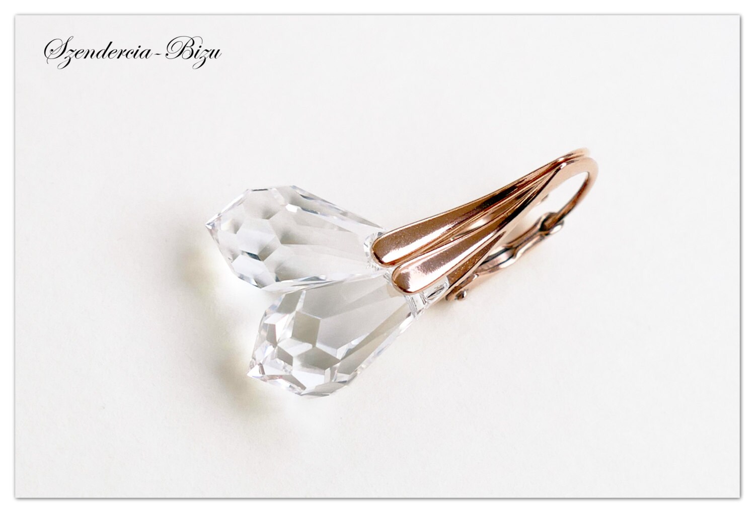 Judy Rose Gold Plated Double Pear Cut Swarovski Crystal Drop Earrings