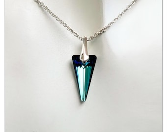 Silver pendant Swarovski Spike necklace Bermuda Blue pendant Turquoise necklace multicolor pendant geometric necklace Bridesmaid gift