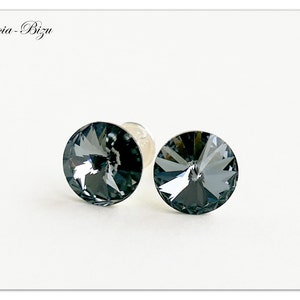 Silver stud earrings Swarovski Rivoli 8mm Crystal Silver Night ear studs Sterlingsilver ear studs Swarovski leverback Rivoli earrings